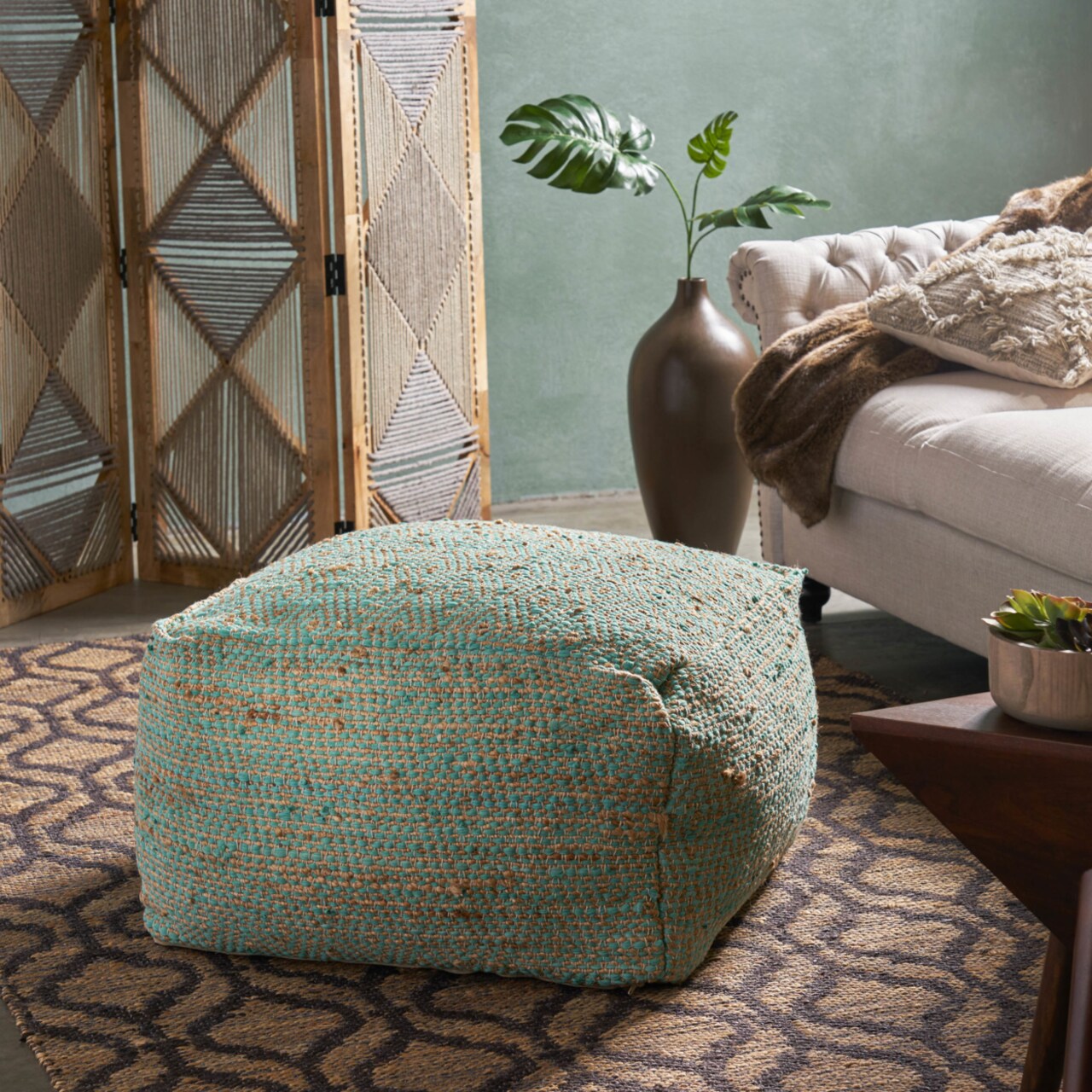 GDFStudio Grace Large Square Casual Pouf Boho